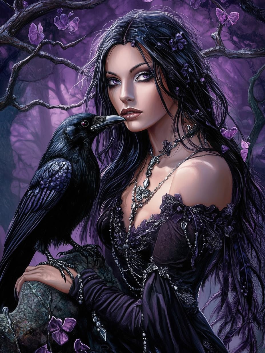 5D Gothic Black Raven Diamond Art 12x16 Inch Full Drill Diamond Painting Kits for Adults & Beginners - DIY Art Crafts for Relaxation and Home Wall Decor 731