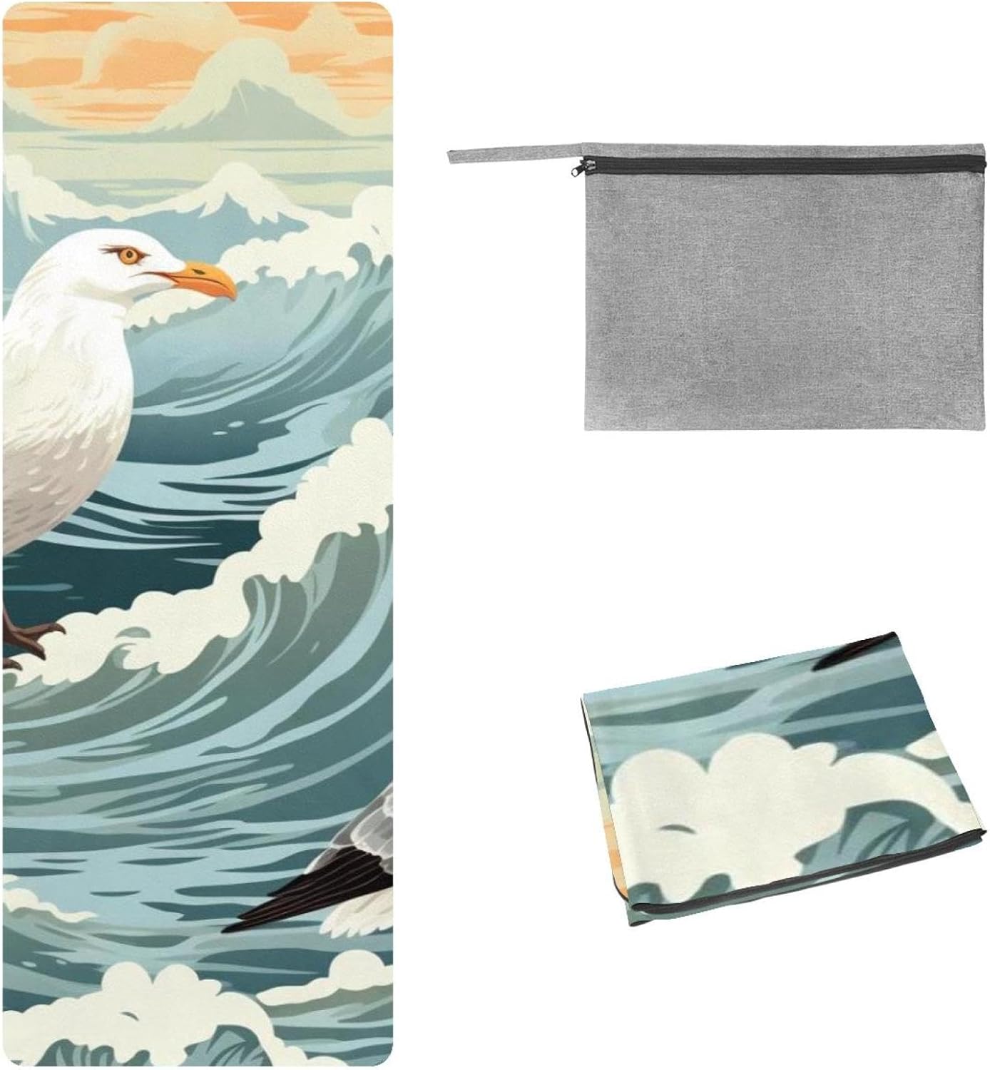 Yoga Towel, Seagull Pattern Non Slip Sweat Absorbent Hot Yoga Mat Towel for Hot Yoga, Pilates and Fitness - 72.8" x 26.8"