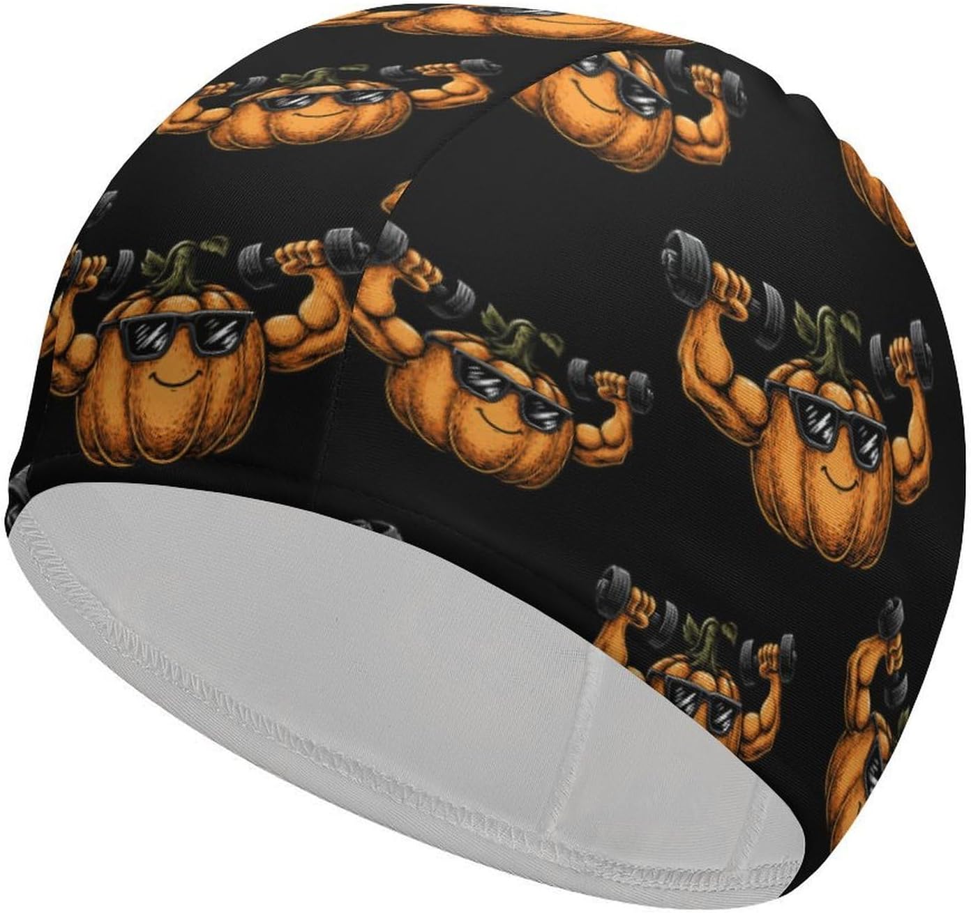 Power Pumpkin Weightlifting Womens Swim Cap for Men Adult Swimming Hat Curly Short Medium Long Hair