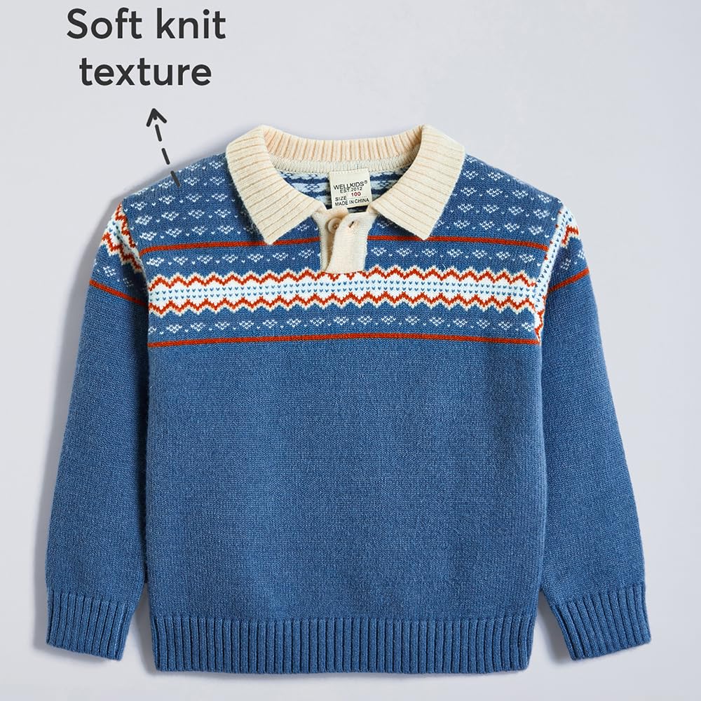 Hopscotch Boys Full-Sleeve Graphic Print Sweater In Blue Color for Ages 6-7 Years 2