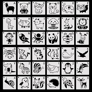 Koonafy テンプレート 36枚 動物形 ステンシルシート 塗装テンプレート パンダ 猫 かわいい プレート 絵画 文具 DIY 製図 ステンシル タコ 羊 ハムスター 熊 フォックス 獅子 ペンギン 猿 蝶々 鷹 子豚 ワニ (動物形36種)