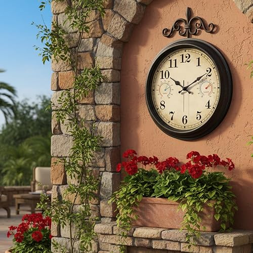 Miniatura 4 de Reloj grande de 16 pulgadas para exteriores con termómetro e higrómetro, relojes de pared impermeables para interiores y exteriores, para patio, 16