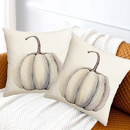 Miniatura 7 de Juego de 2 fundas de almohada de calabaza blanca de 18 x 18 pulgadas, fundas de almohada de calabazas para exteriores, color verde azulado, gris,