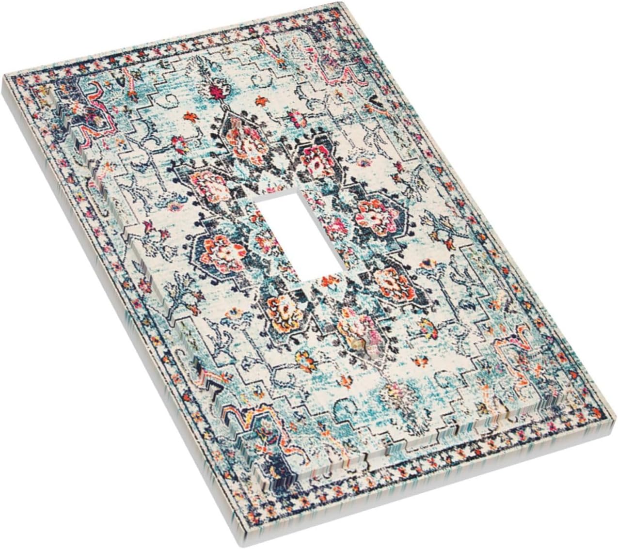 Retro Red/Blue Teal Boho Bohemian Single Toggle Light Switch Covers Decorative 1 Gang Wall Plate Electrical Device Switchplate Faceplate Farmhouse Decor