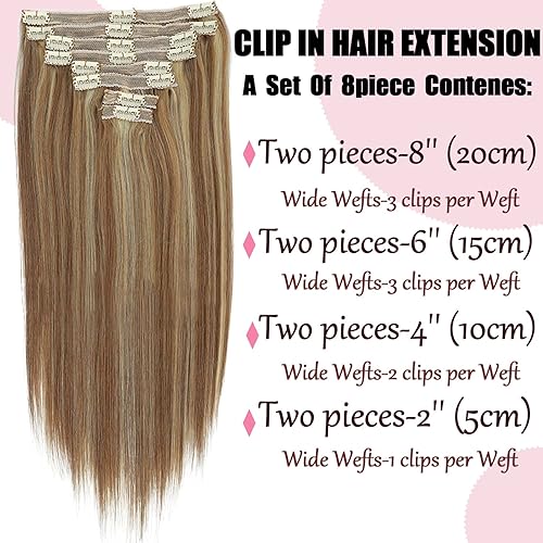 Miniatura 3 de Extensiones de cabello humano real con broches, color castaño castaño mezclado con rubio decolorado, extensiones de cabello humano real natural,