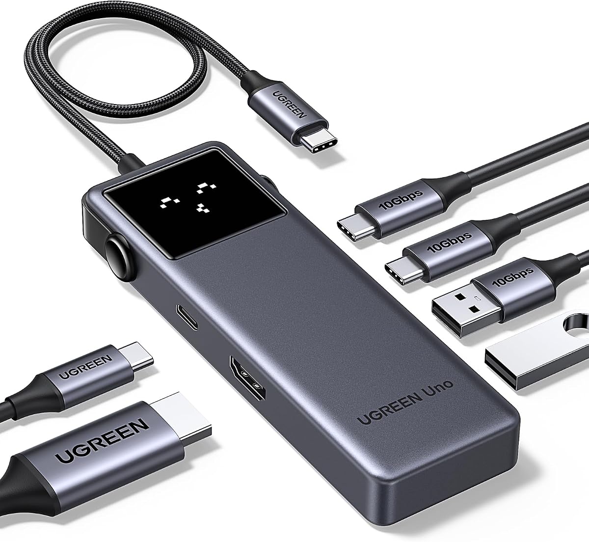 Concentrador USB-C Uno 6 en 1 de 10 Gbps de datos 4K a 60 Hz HDMI | Compatible con MacBook Neo/Pro/Air, iPad Pro, Surface, XPS, Thinkpad; transferencia de datos ultrarrápida