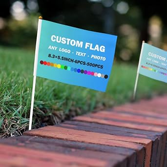 Custom Handheld Flag with Pole Personalized Stick Flag Mini Flags Personalised Hand Held Small Flag for Sporting Team, Sport Events, Football Match - 300 PCS