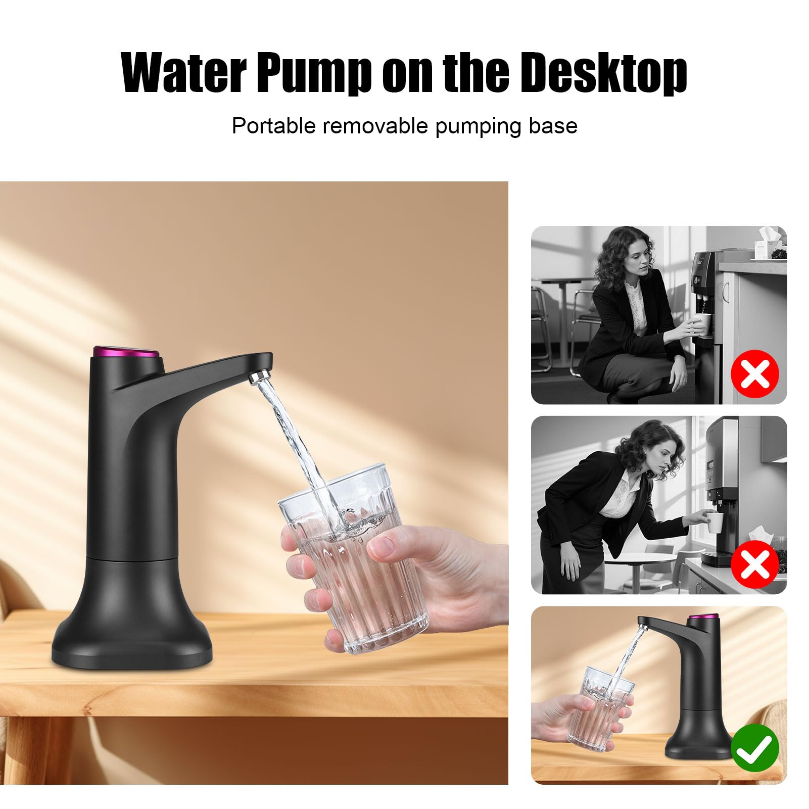 Dispensador de agua para botella de 5 galones, bomba de agua eléctrica portátil con base móvil, carga USB, 600 ml cuantitativo, interruptor de apagado automático para el hogar, camping, viajes