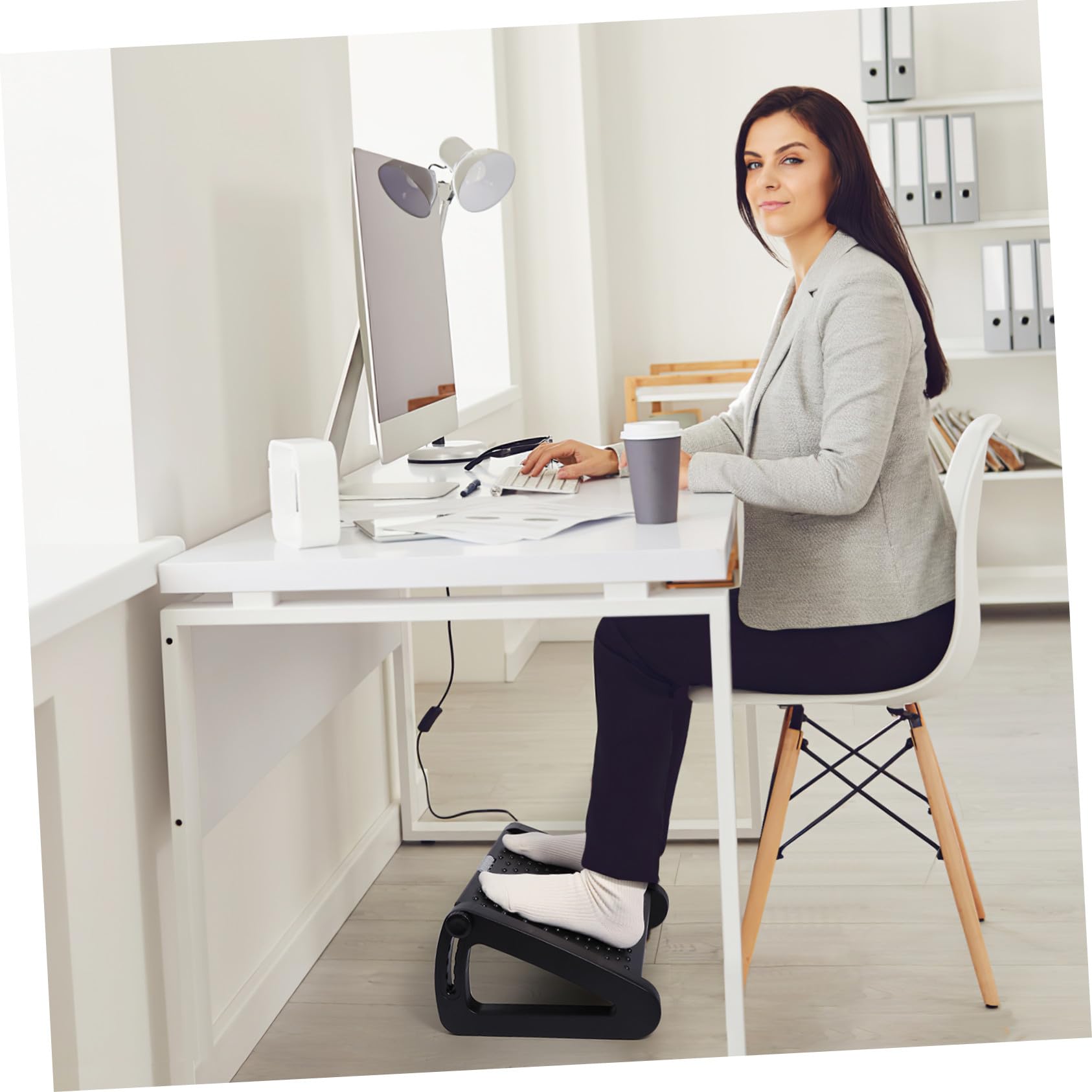 Reposapiés Ergonómico de Oficina Negro, Altura Ajustable
