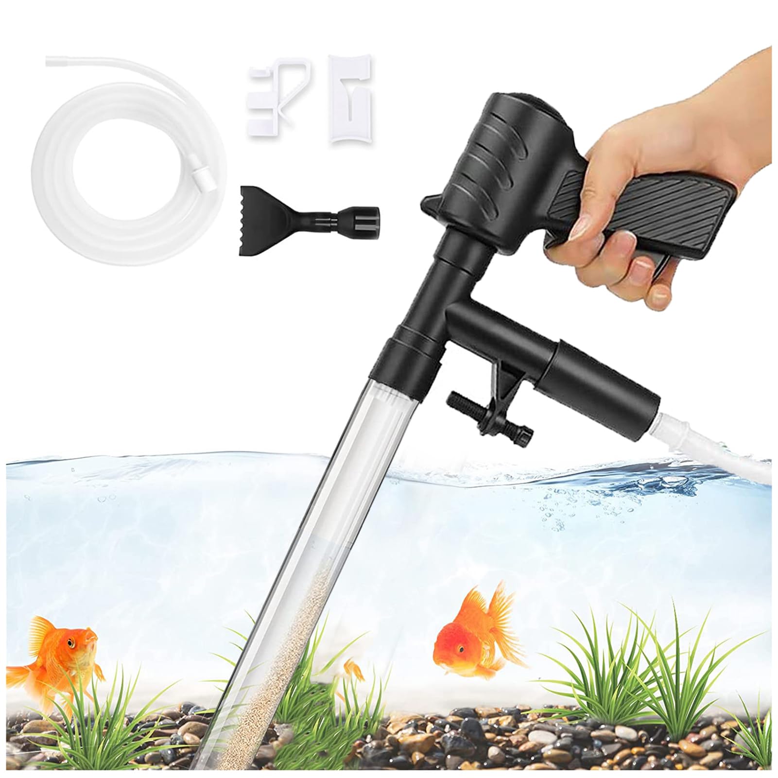 Bibykivn Cambiador de Agua para Acuario Limpiador, Multifuncional Kit de Limpiador de Grava para Acuarios Medianos y Grandes Cambio de Agua Lavado de Arena y Absorción de Heces (Negro)