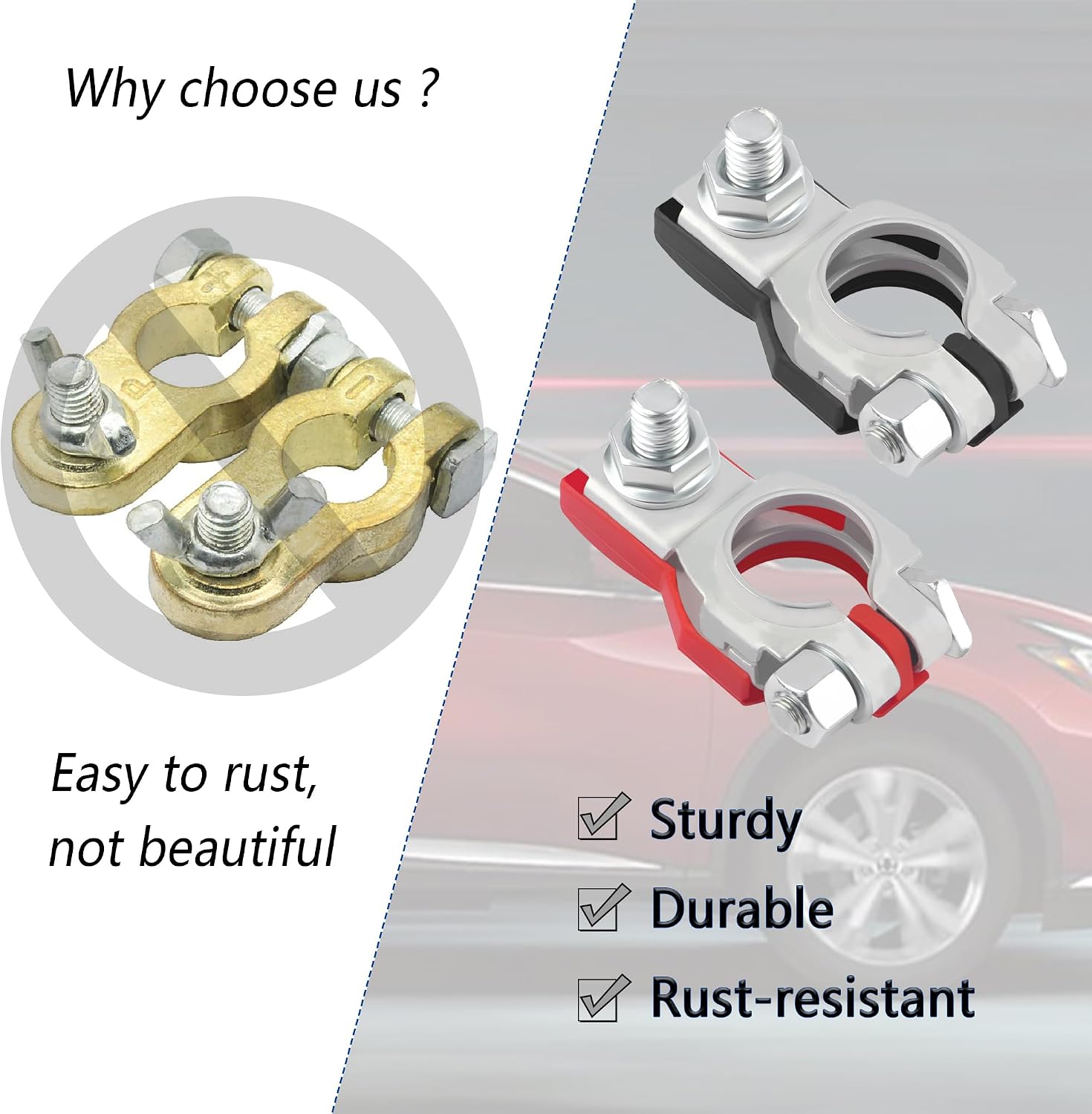2PCS Car Battery Terminals Compatible with Nissan Altima Maxima,Copper Battery Terminal Connectors for Battery Cable Ends,Negative & Positive Battery Terminal OEM#243407F001 243407F000 (2PCS)