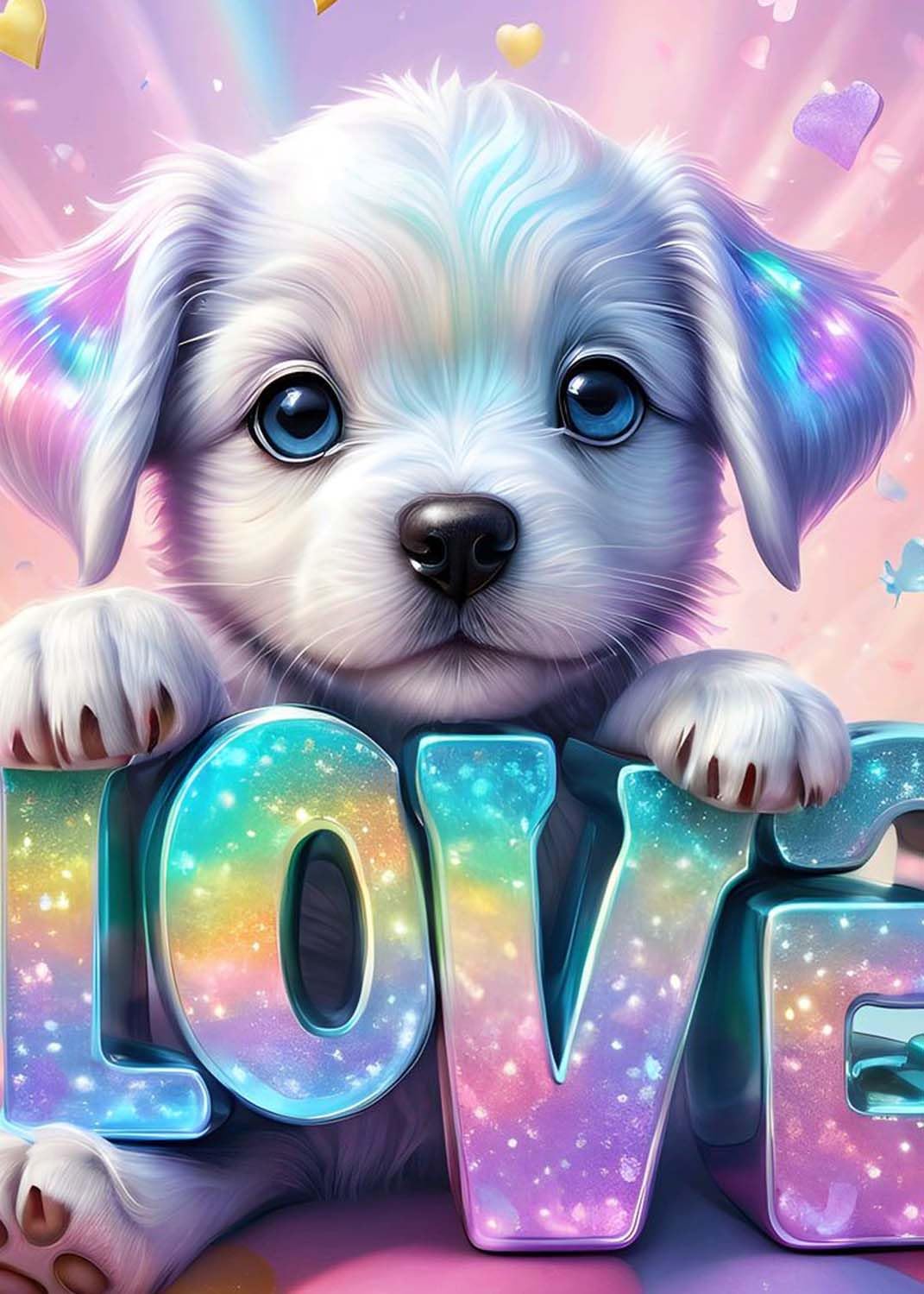 GLXPOG Dog Love Diamond Painting Kits for Adults, 5D DIY Diamond Art Kits for Beginners Round Full Drill Painting with Diamonds Gem Art Crafts for Home Wall Decor Gift 30x40cm