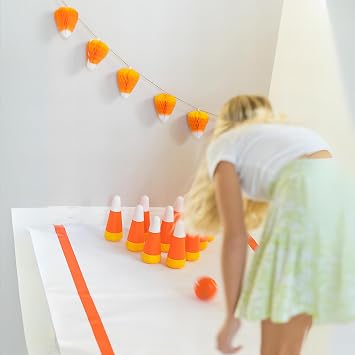 Fun Express Halloween Candy Corn Pumpkin Bowling Set for Kids