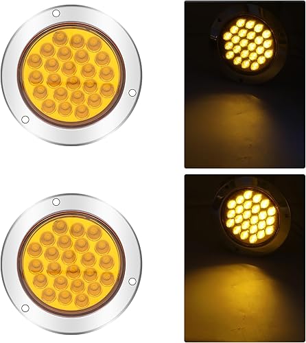Kit de 2 luces LED redondas amarillas traseras para remolque, 24 luces LED de freno y giro de marcha atrás para camión RV (24 LED, amarillo)