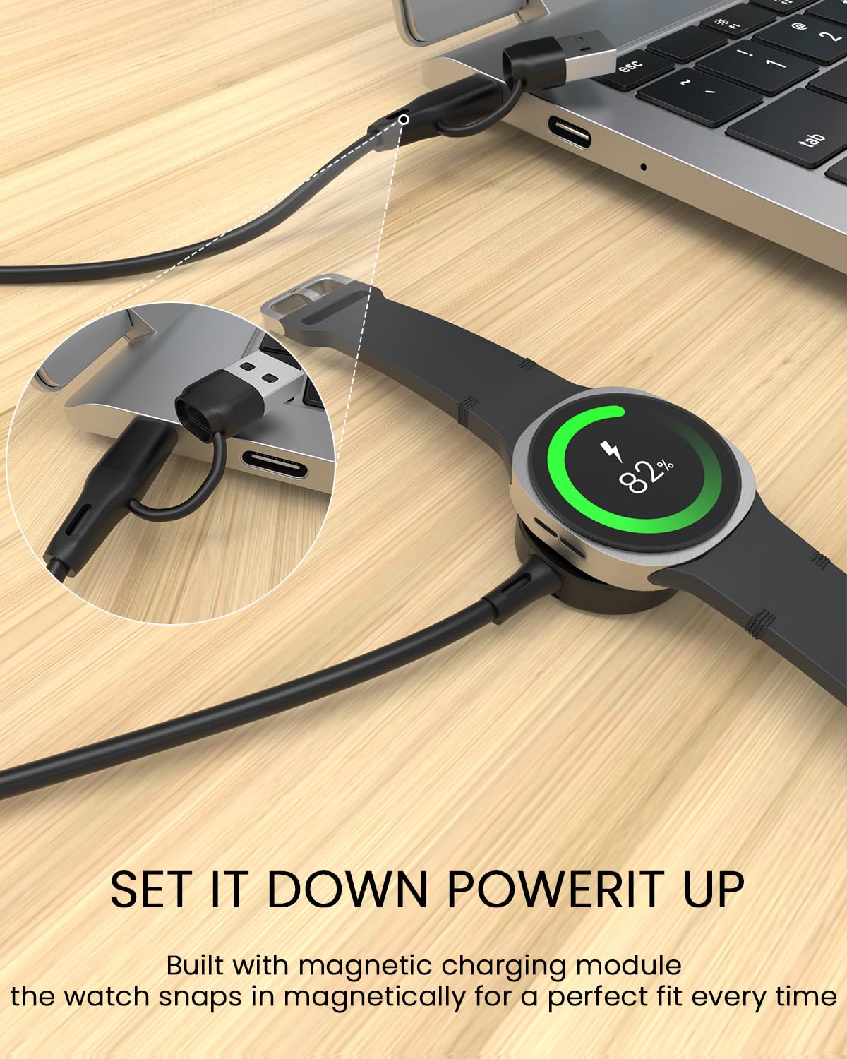 Caricabatterie 2 in 1 per Samsung Galaxy Watch 8/8 Classic/7/Ultra 1,9 m USB C/A Cavo di ricarica di ricambio per Galaxy Watch FE/6/6 Classic/5 Pro/5/4/4 Classic/3/Active 2/Active Dock di