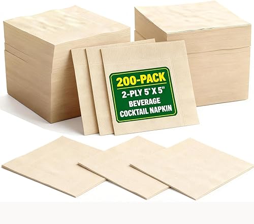 200 servilletas de cóctel, servilletas desechables de postre de 2 capas, servilletas de papel marrón plegadas de 5 x 5 pulgadas para fiestas, bodas,
