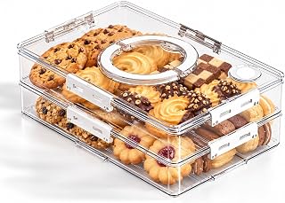 Cookie Storage Container with Handle, 2-Tier Stackable Clear Cookie Carrier