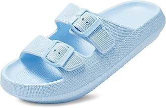 Dodow Womens Slide Sandals Adjustable Soft Cloud Comfort Slip On Flat Sandals