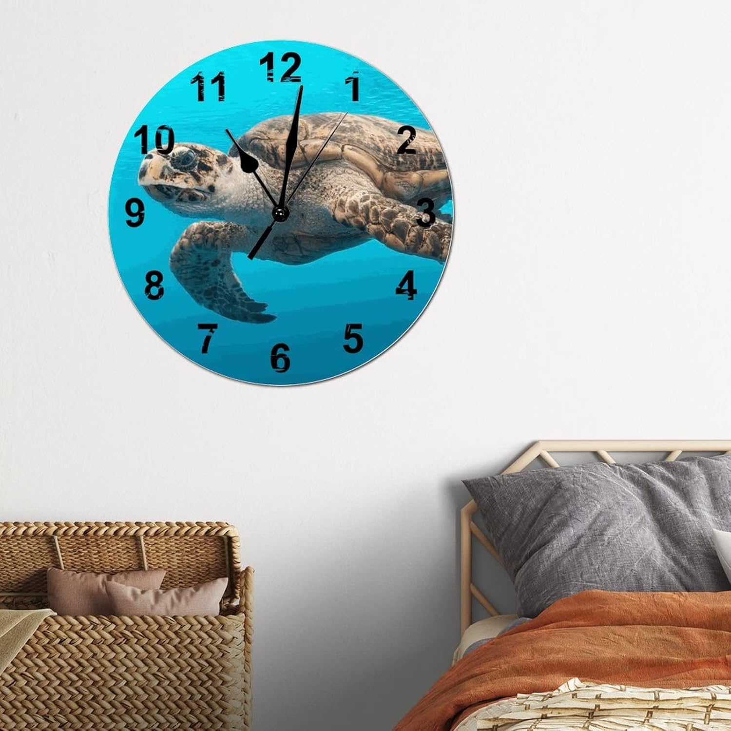 Tropical Sea Turtle Wooden Wall Clock Beach House Frameless Wooden Wall Clock Silent Movement Battery Operated 12 in Rustic Farmhouse Clock for Home School Kitchen Bedroom Living Room