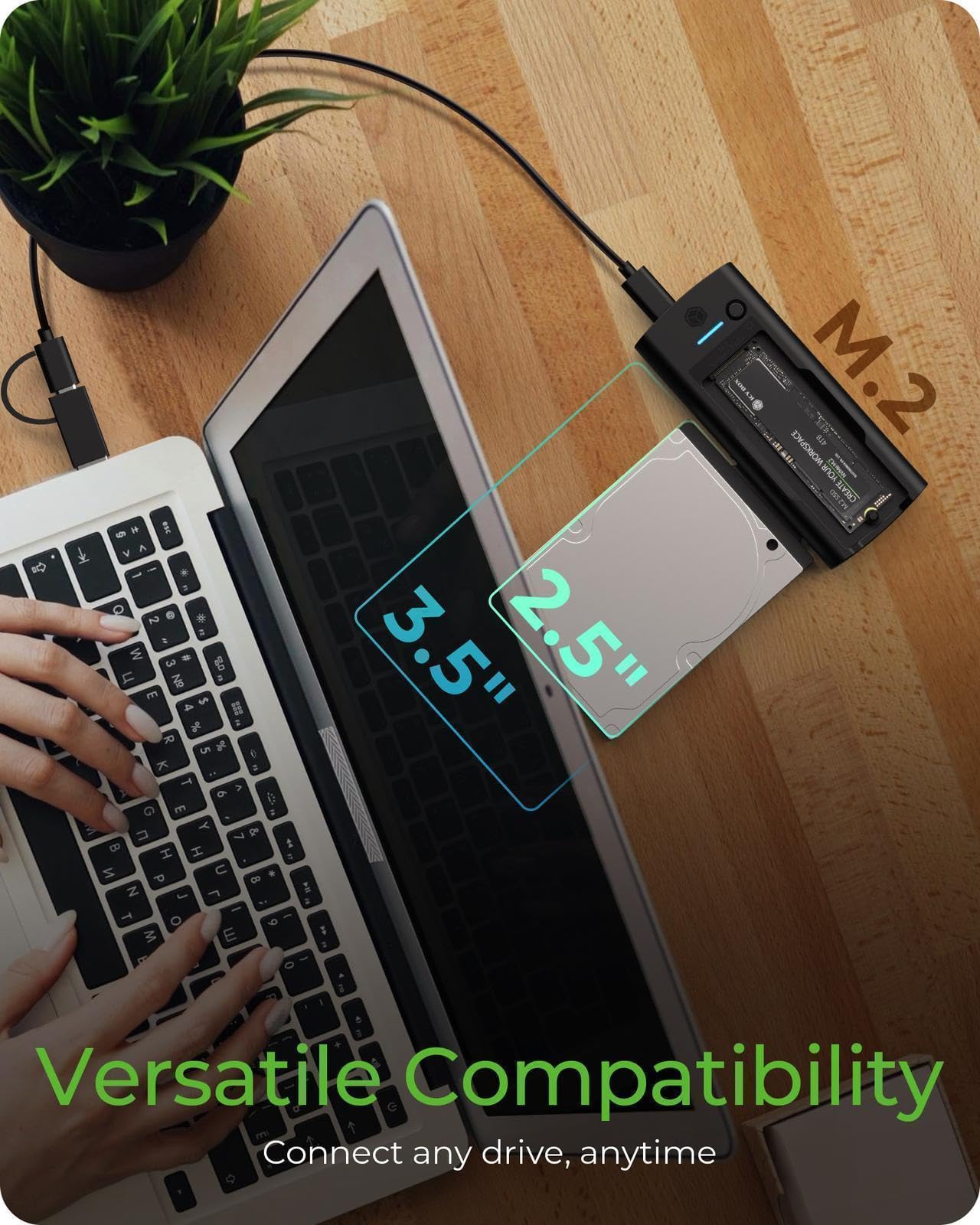 ICY BOX IB-180MS-C31 Station d'accueil pour SSD M.2 NVMe et SATA (USB 3.2 Gen 2, 10 Gbit/s, câble USB-C/USB-A, SATA 2,5"/3,5", Plug & Play)