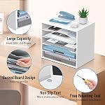 5-Tier Wood Desk Organizer, Paper Sorter for Desktop with Adjustable Storage Shelves, Desktop Mail Holder for Office Home Classroom, White