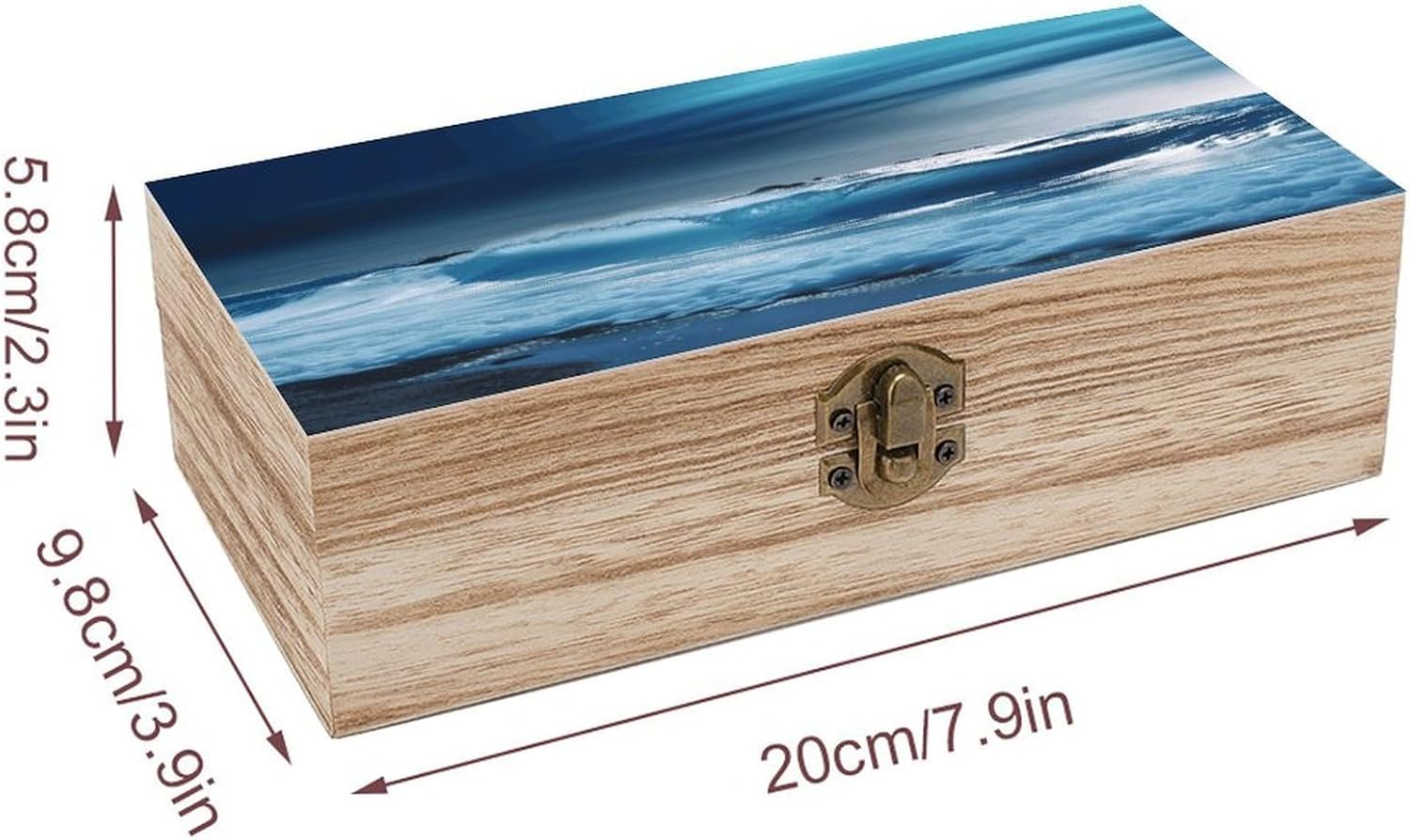 Blue Ocaen Seascape Storage Chests with Lid, Wooden Box | Wooden Jewelry Box-Organizer-Vintage Latch,Durable,Storage Chest for Memories,Crafts,Jewelry& Photos