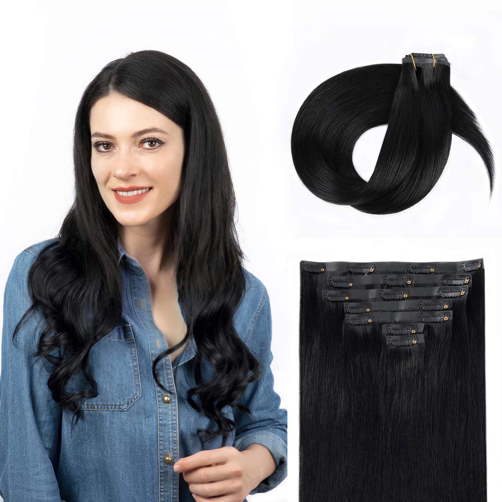 SOBEAUTY Clip in Hair Extensions, Real Human Hair Extensions, 100% Human Hair Remy Natural Volume Hair Extension