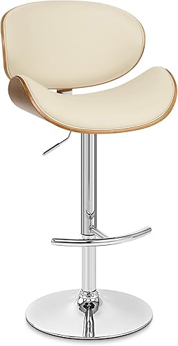 Miniatura 6 de Armen Living Taburete giratorio Naples en piel sintética crema, madera de nogal y acabado cromado