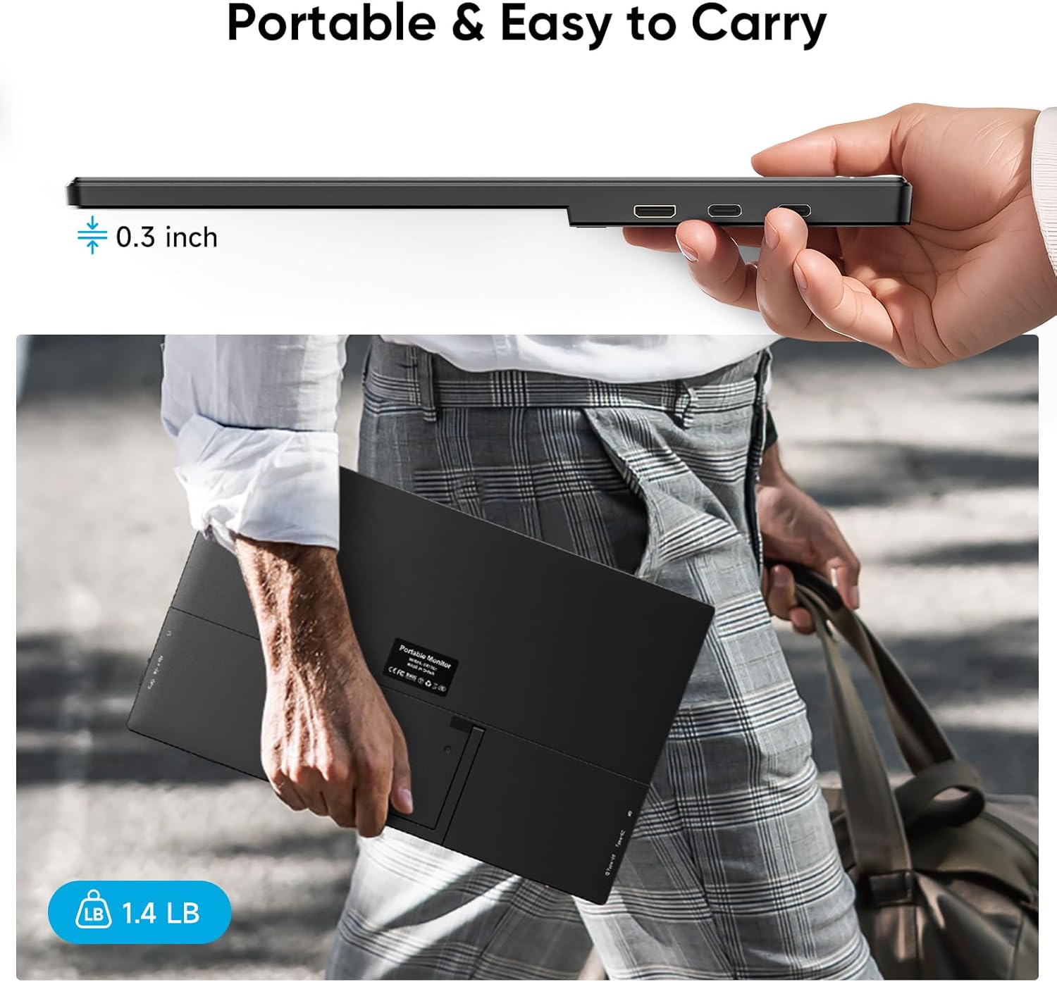 Portable Monitor, 15.6" FHD 1080P Portable Screen for Laptop with Adjustable Stand, USB-C HDMI Second External Monitor, Travel Screen Extender for Laptop Mac Phone PS4/5 Xbox Switch - Black - Image 6