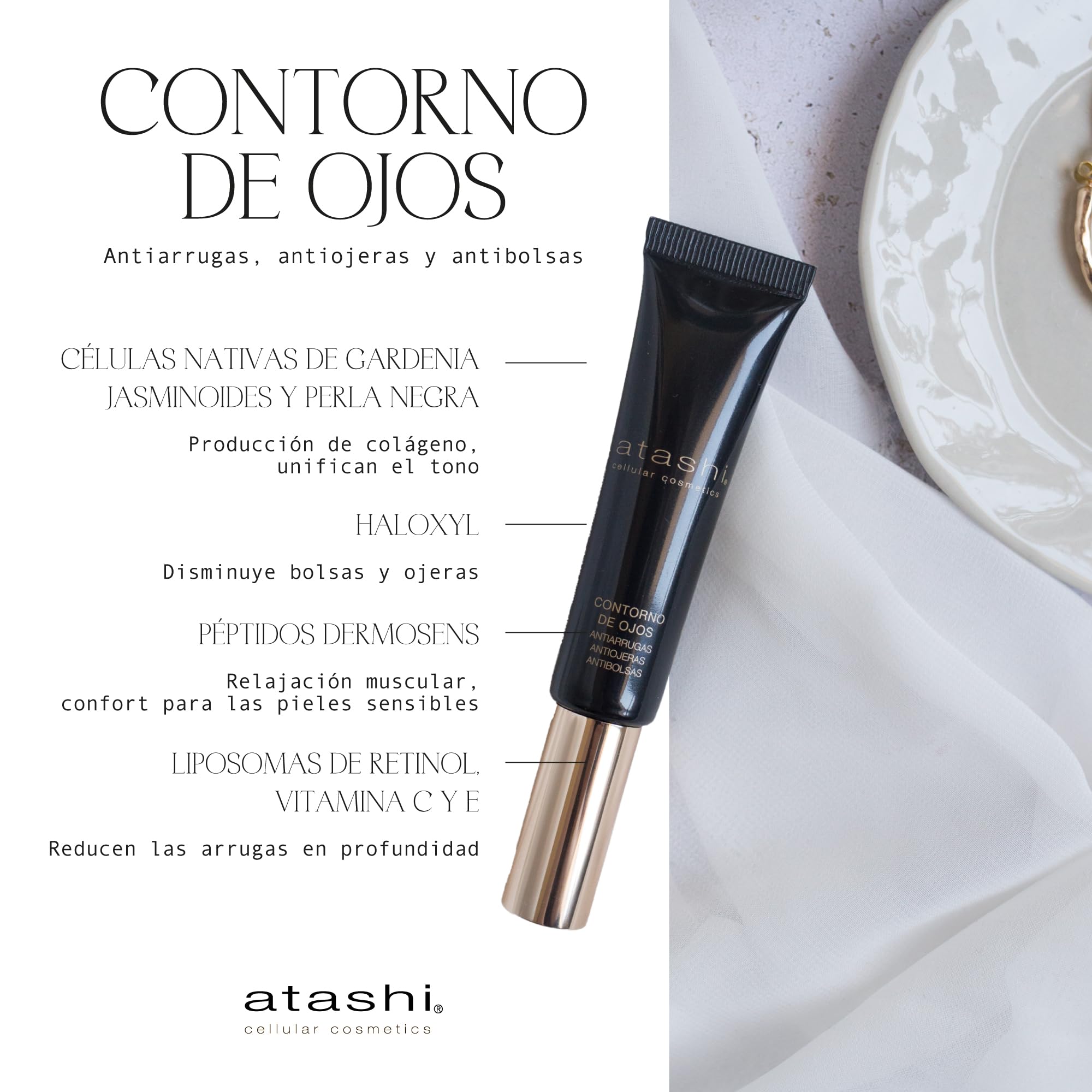 Atashi Contorno de Ojos Antiedad Antibolsas, Antiojeras y Firmeza