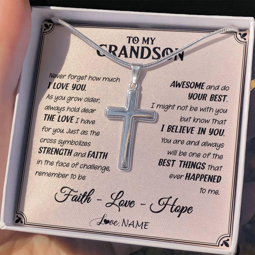 Yametee Personalized To My Grandson Necklace From Grandma Papa You Will Never Lose Lion Grandson Birthday Graduation Christmas Customized Gift Box Message Card