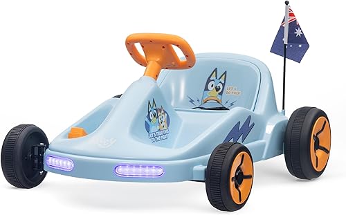 Bluey Go Kart eléctrico de 12 V para niños, juguete eléctrico con luces, cinturón de seguridad, de 3 a 6 años, construcción duradera de PVC y