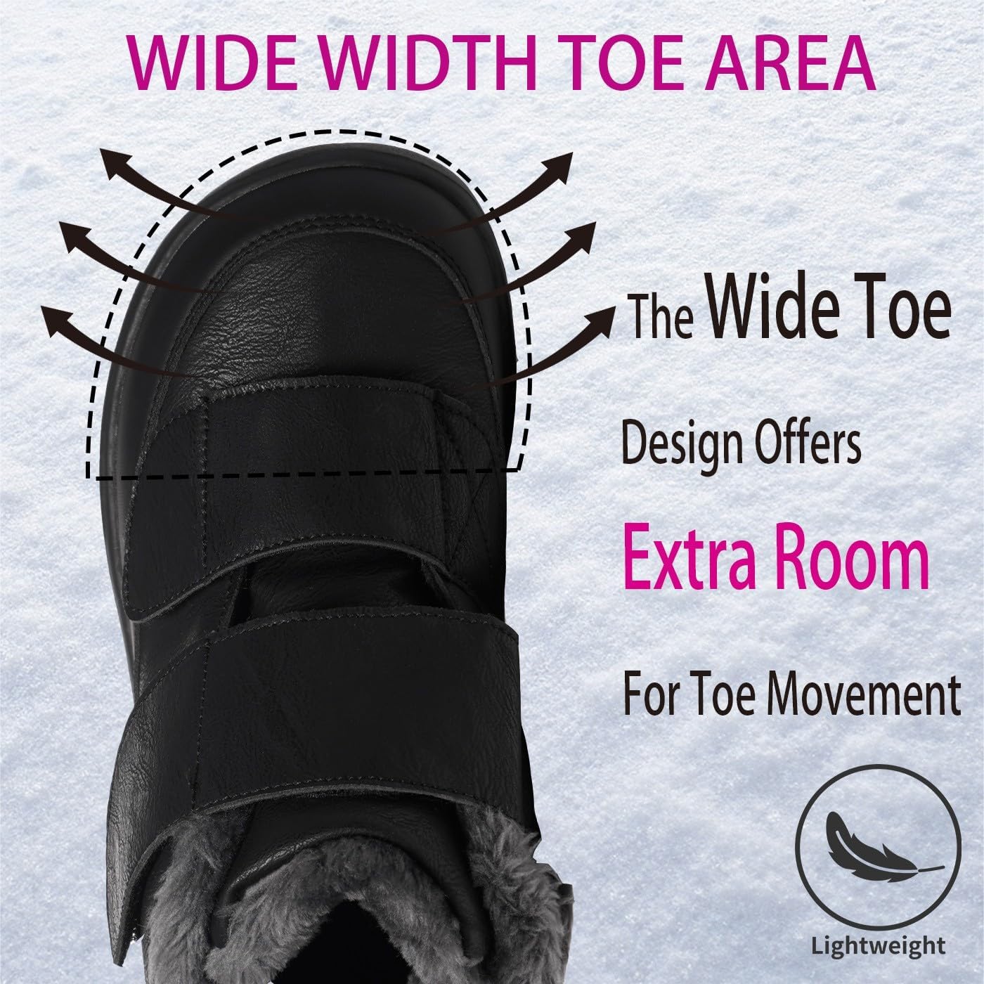 Hsyooes Diabetic Boots for Men Wide Width Winter Snow Boots Adjustable Straps Anti-slip Water Resistant Winter Shoes Warm Fur Lining Diabetic Shoes for Swollen Feet - Image 4