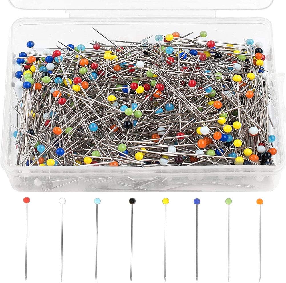 1000pcs Glass Pins, BetterJonny 38mm Glass Head Bead Pin Sewing Pins for Dressmaker Jewelry Craft Decoration With Clear Box Multicolor