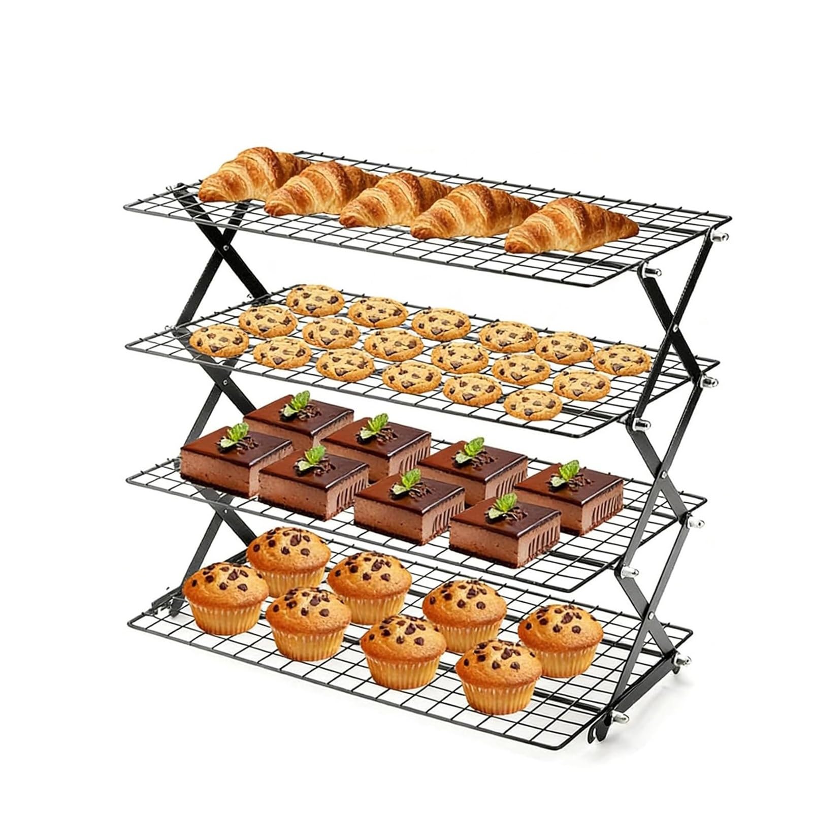 JOUFNING Stackable Cupcakes Cooling Racks – Nonstick Carbon Steel Baking Racks with Collapsible Legs, Perfect for Cooking, Roasting, Grilling, Drying & Cooling Cookies(4-Tier)