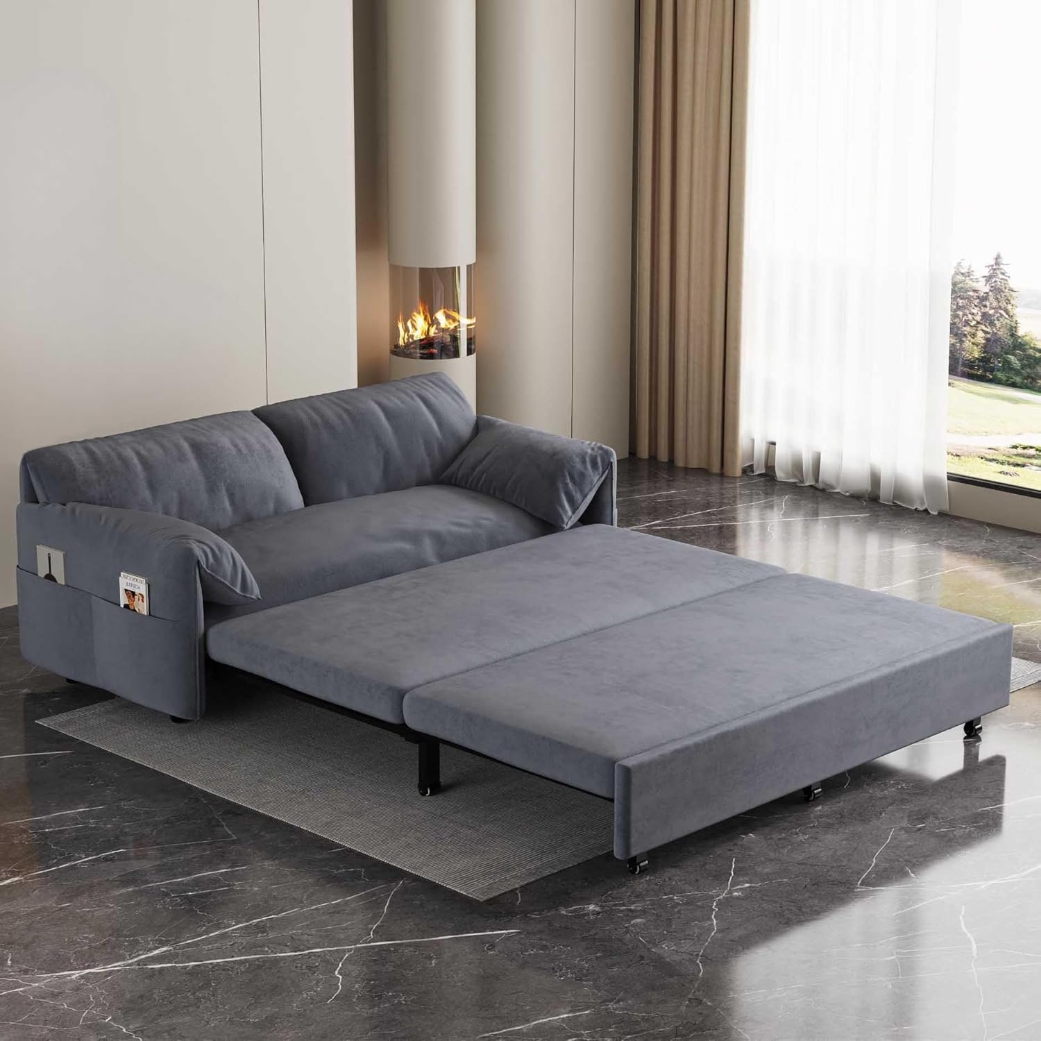 RIDFY 63.8" Queen Pull Out Sofa Bed, 3in1 Modern Love