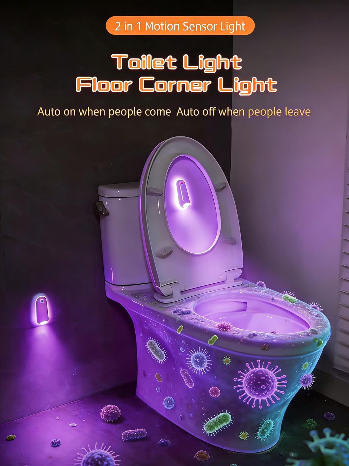 Self Cleaning UV Toilet Sanitizer and Night Light, Waterproof Deodorizing Toilet Cleaning Light, Motion-Activated, No Residue, No Odor, Reduces Bacterial Exposure and Preventing Nighttime Falls (2Pcs)