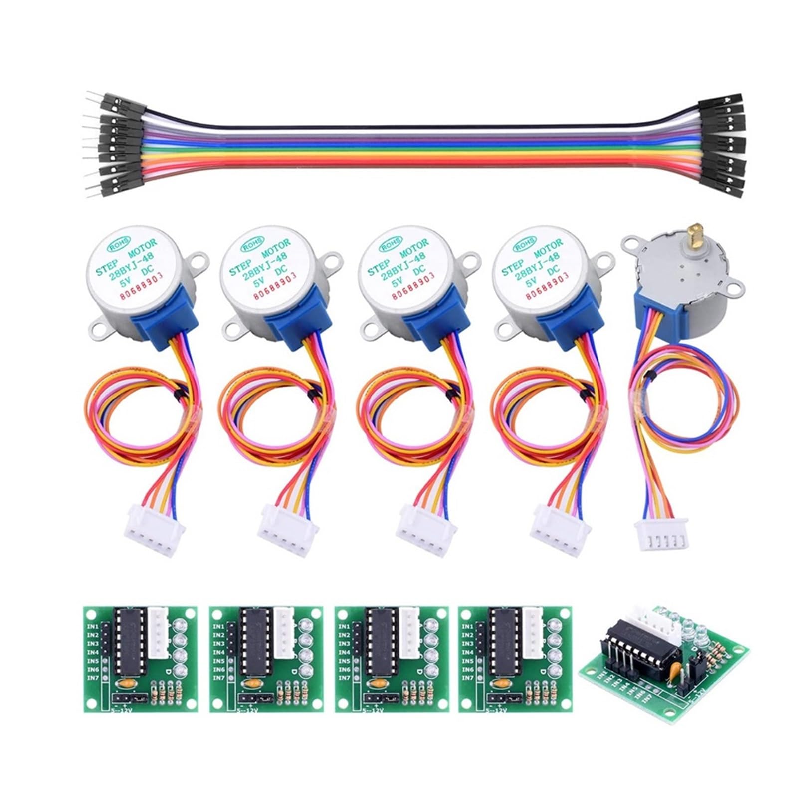 Moteur Pas à Pas 28BYJ-48 5V et Carte ULN2003 avec Câbles Dupont pour Projets DIY - Lot de 5