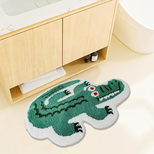 Miniatura 2 de Alfombras de baño de dibujos animados, bonita forma de cocodrilo, alfombra lanuda para dormitorio, divertida decoración del hogar, alfombra interior