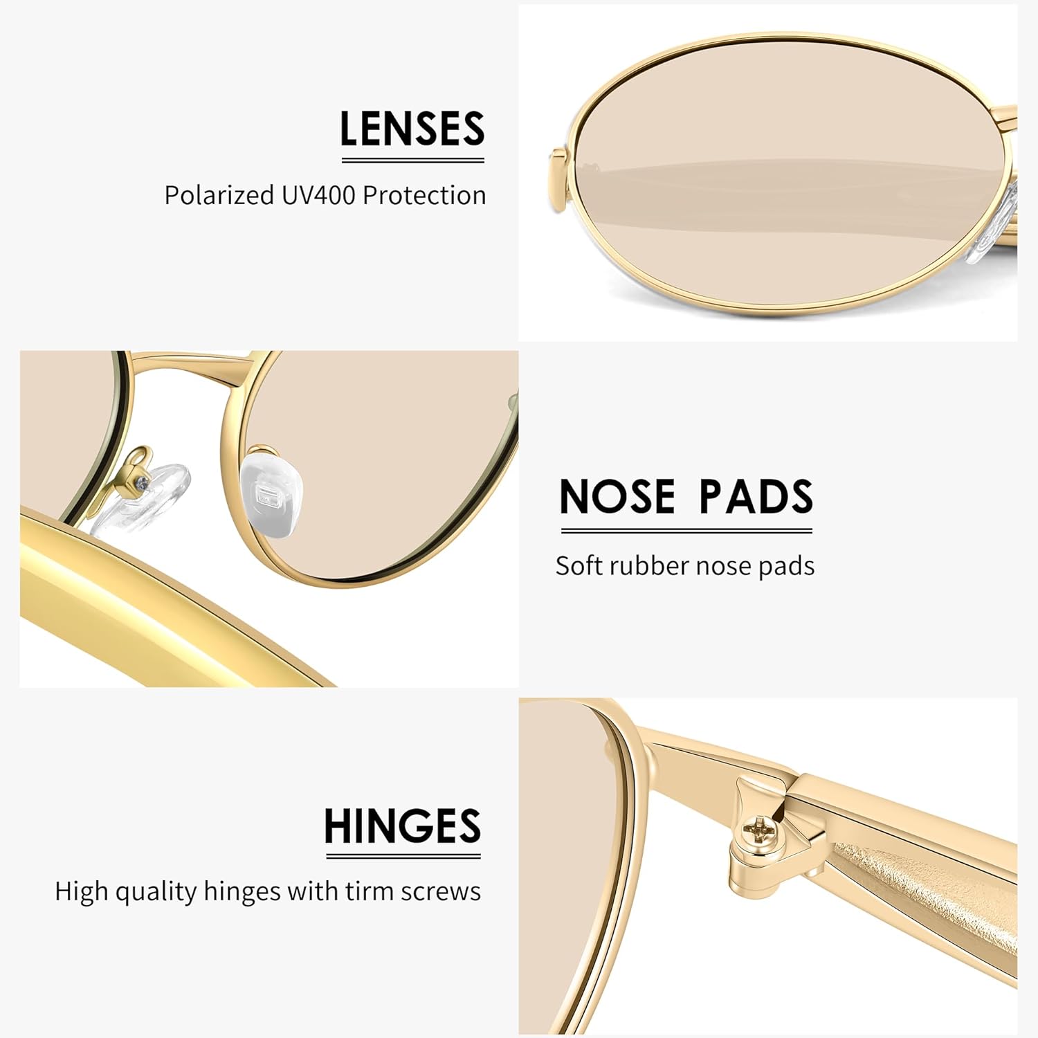 Retro Oval Sunglasses for Women, Gold Metal Sun Glasses Trendy Classic Shades UV400 Protection - Image 4