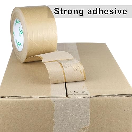 Miniatura 5 de BOMEI PACK Cinta de embalaje de papel Kraft reforzado marrón ancho 3 pulgadas, 2 rollos de cinta de embalaje engomada de papel autoadhesivo, para