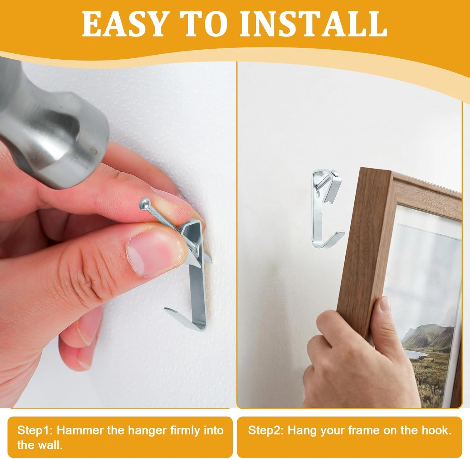 KURUI 214Pcs Picture Hanging Hooks, Renter Friendly Picture Hanging Kit with Heavy Duty Picture Hangers and Hardware Nails, for Frame, Painting, Art and Photo, on Drywall,Plaster, and Wood Wall