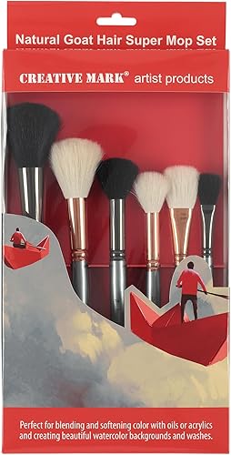 Miniatura 21 de Creative Mark Pinceles de pelo de cabra blanca natural, pinceles de pintura para pintura acrílica, aceite, acuarela y más, ovalados, tamaño 0.5