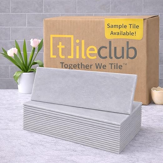 2.5" x 8" Gray Ceramic Tile for Kitchen, Bathroom or Wall Panel (5.32 Sq ft- Box of 38 Tiles)