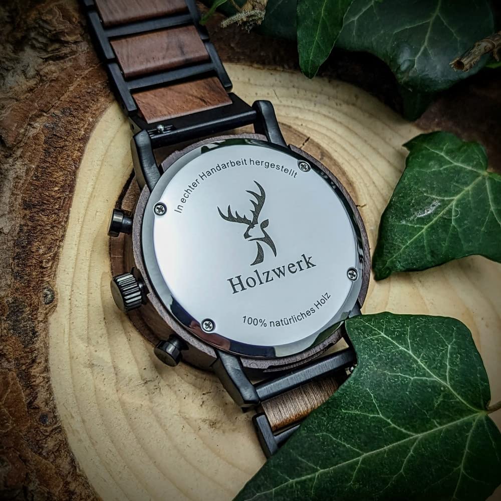 Holzwerk Germany Ręcznie wykonany designerski zegarek męski ekologiczny naturalny drewniany zegarek chronograf bransoletka zegarek analogowy zegarek kwarcowy brązowy czarny niebieski srebrny z fazą