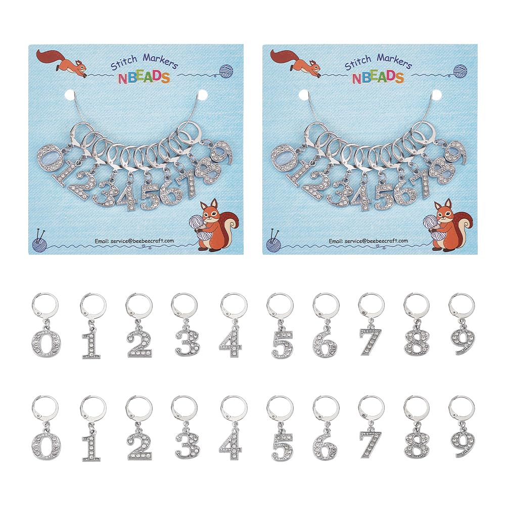 NBEADS 20 Pcs 0-9 Number Stitch Markers, Diamond Number Crochet Stitch Marker Charms 304 Stainless Steel Clasp Locking Stitch Marker for Knitting Weaving Sewing Jewelry Making โ image 1