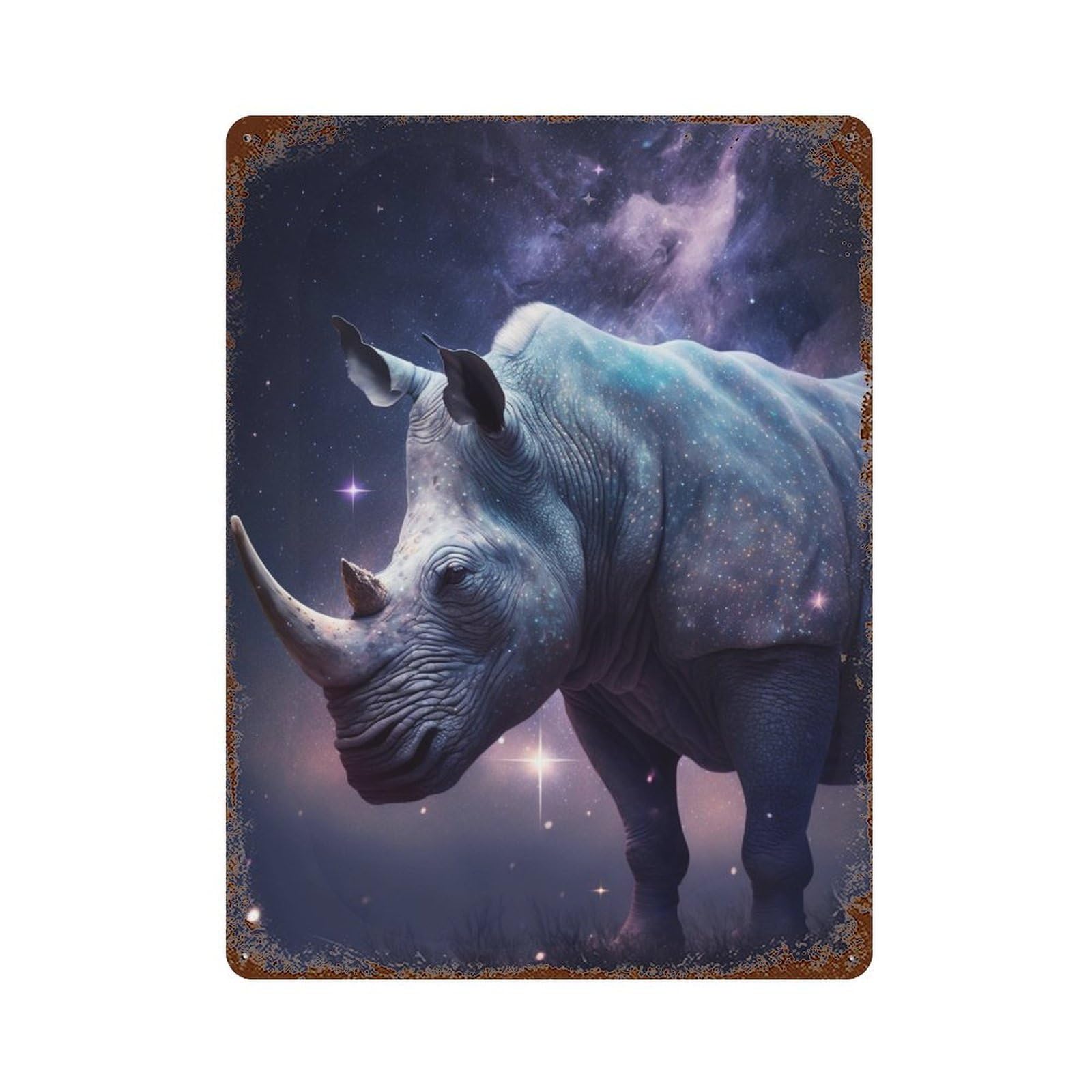 Galactic Rhino Cosmic Wonder 15.7"x11.8" Vintage Metal Tin Sign, Novelty Wall Decor for Basement, Hobby Room And Garage Decor