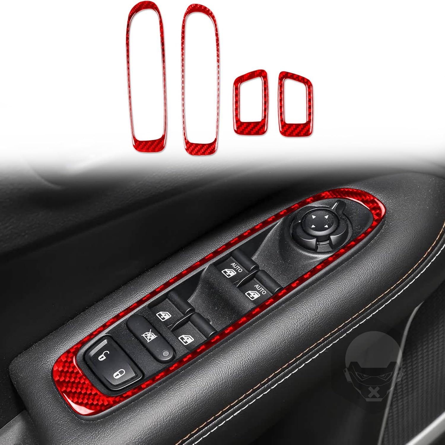 Compatible with Jeep Compass Sport/Latitude/Limited/Trailhawk 2017 2018 2019 2020 2021 Real Carbon Fiber Car Window Lift Switch Control Button Panel Trim Sticker Interior Accessories Red