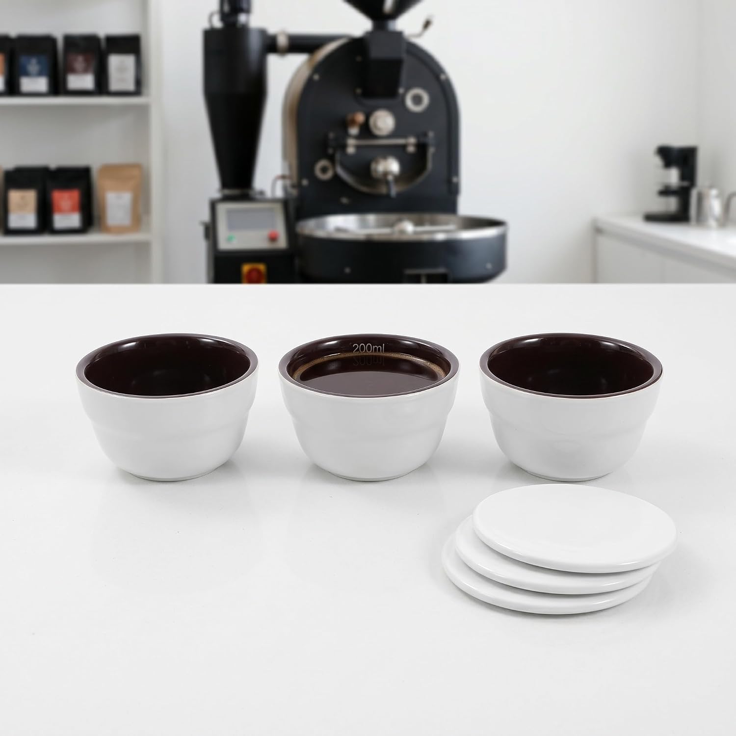 Operitacx 2 Set Coffee Tasting Measuring Bowls, Ceramic Cupping Cups with Wide Opening for Coffee Evaluation, Home Brewing, Espresso Bean Sampling, 200ml/6.8oz