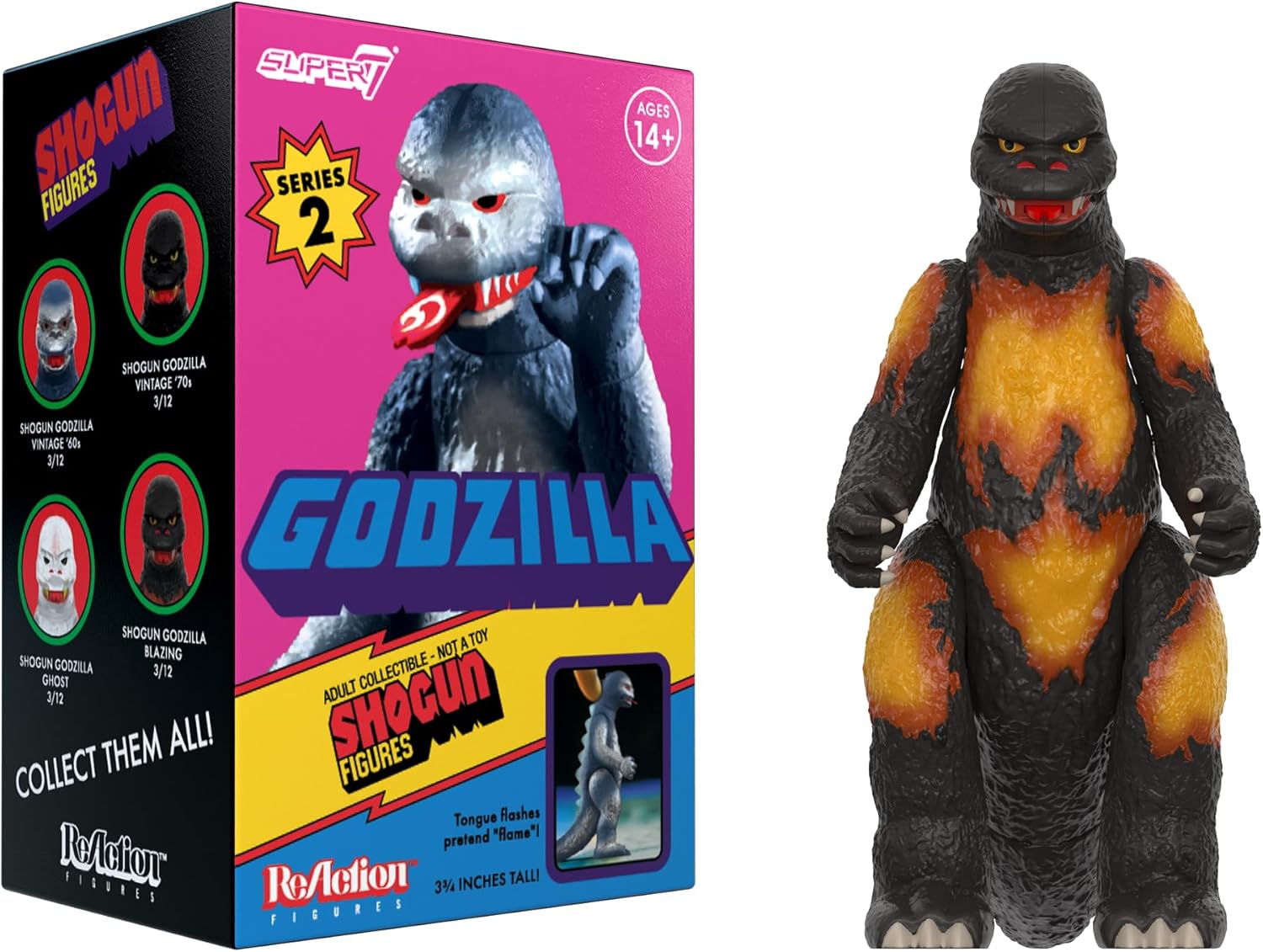 Super7 Toho Shogun Godzilla Blind Box Flat Reaction Figures - (12 Pack) 3.75" Toho Godzilla Action Figures Classic Movie Monster Collectibles and Retro Toys